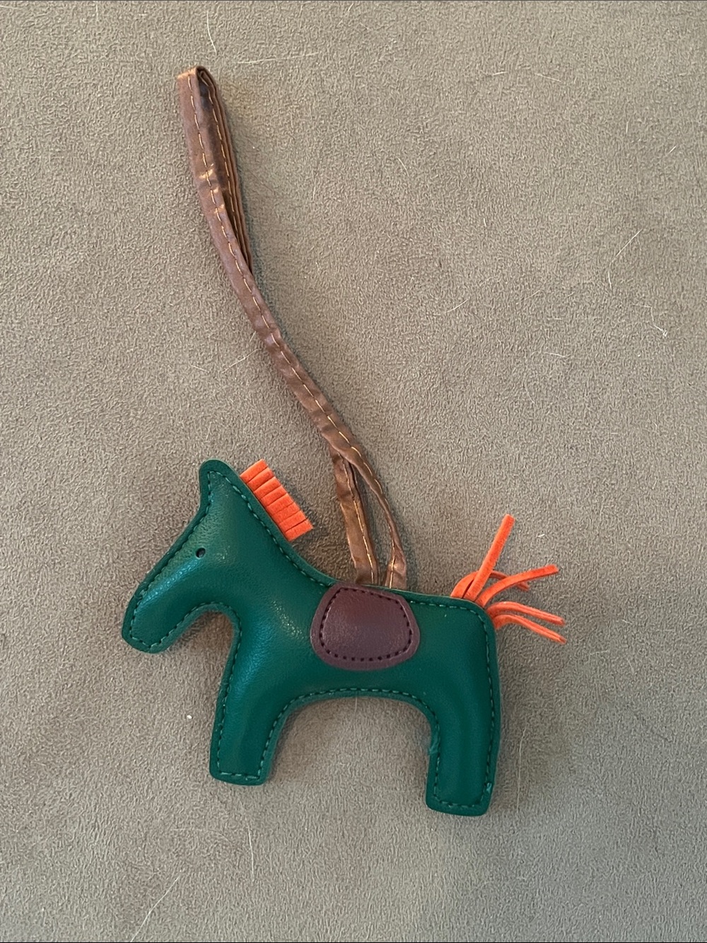 Green Leather Like Horse Bag Charm with Brown Strap